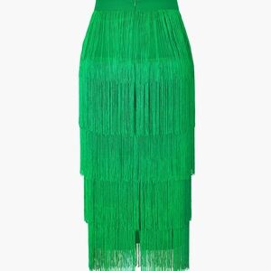 Green fringe midi skirt